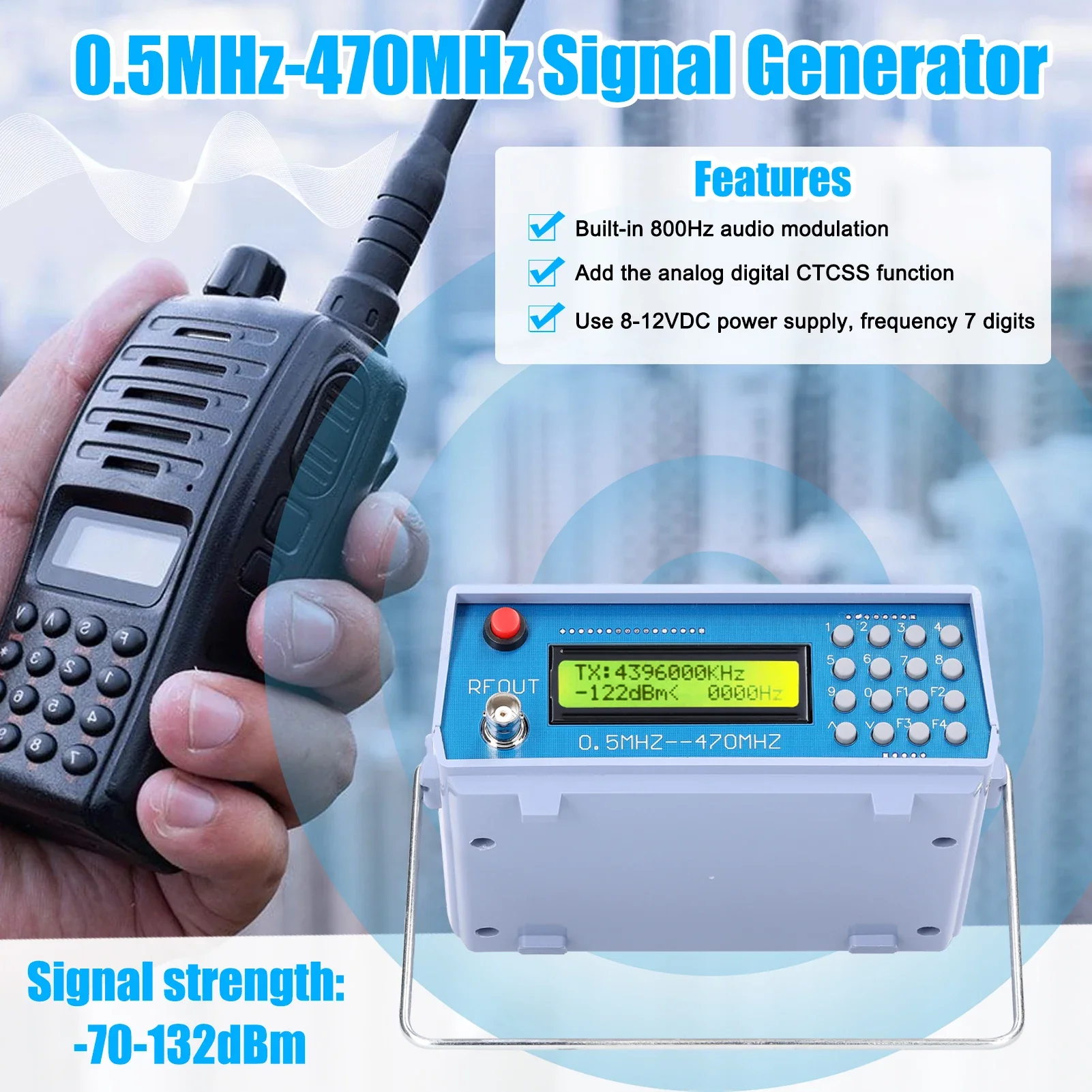 0.5MHz-470MHz Electric Power RF Function Digital Signal Generator Meter for FM Radio Walkie-talkie Debug CTCSS Singal Output - Image 5