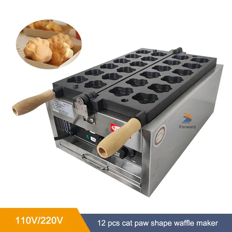 12pcs Two Rows Commercial Lovely Dog Cat Paw Shaped Waffle Maker Electric Cartoon Tiger Paw Egg Puff Waffle Iron Machine - Image 2