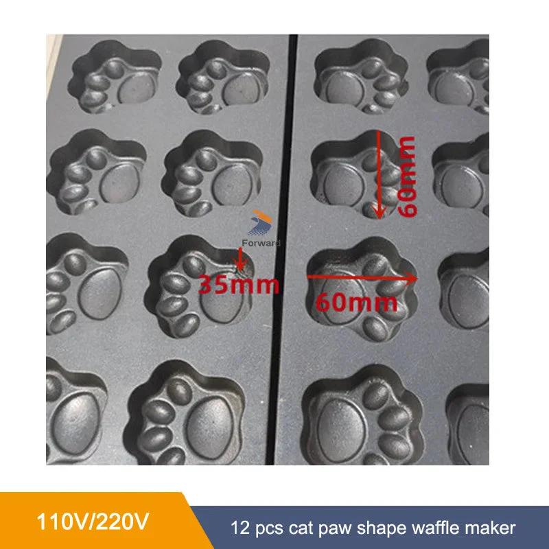 12pcs Two Rows Commercial Lovely Dog Cat Paw Shaped Waffle Maker Electric Cartoon Tiger Paw Egg Puff Waffle Iron Machine - Image 4