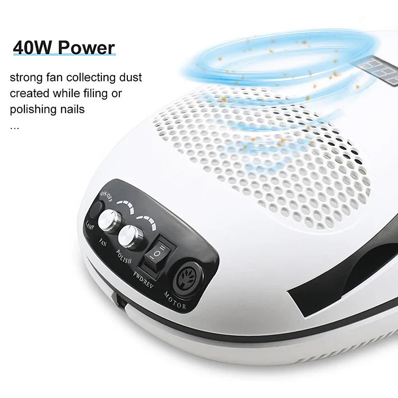 140W Professional 3-IN-1 Nail Drill Manicure Machine & Nail Lamp Dryer & Strong Suction Nail Vacuum Cleaner For Nail Salon Tool - Image 4