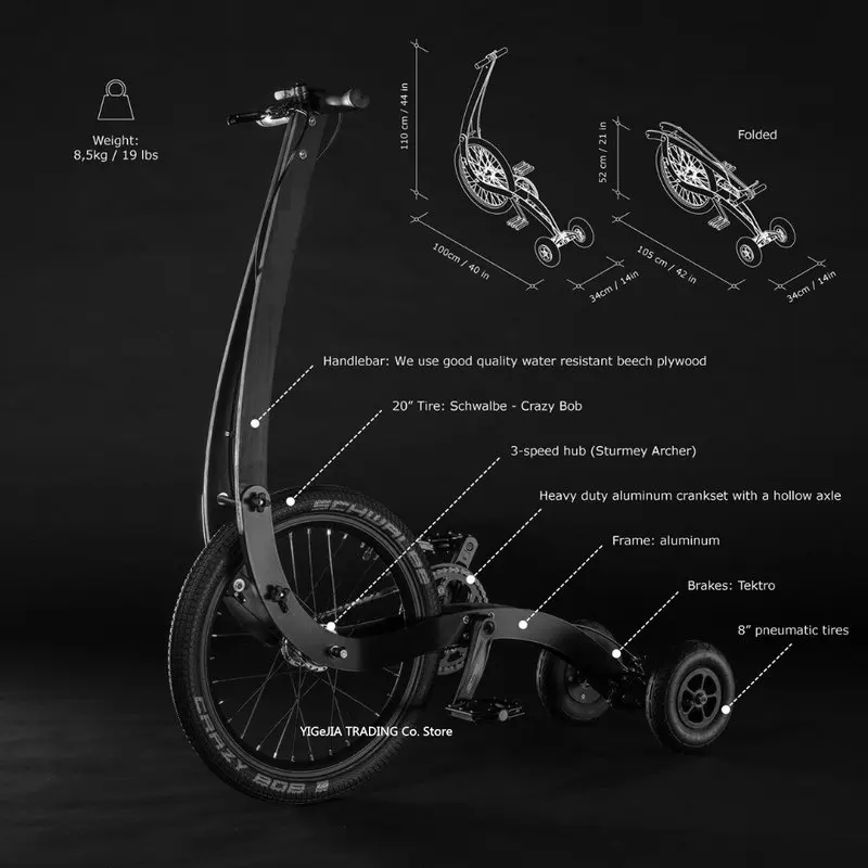 20 Inch Sports Fitness Half Bike, Stand Up Bike Without Seat Three Wheels Exercise - Image 5
