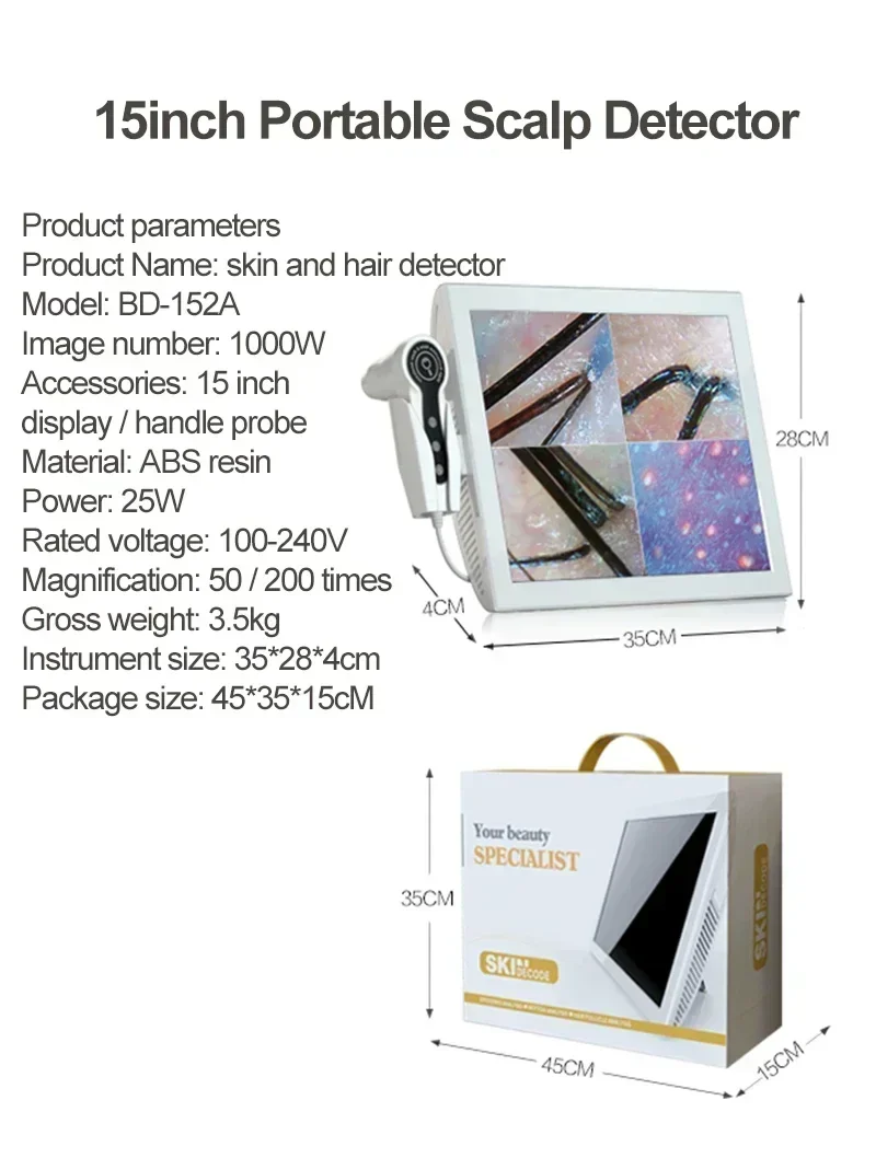 HD Digital Skin Analyzer Professional Hair Scalp Camera Detector Hair Follicle Oil Moisture Test Device 15inch Skin Tester - Image 6