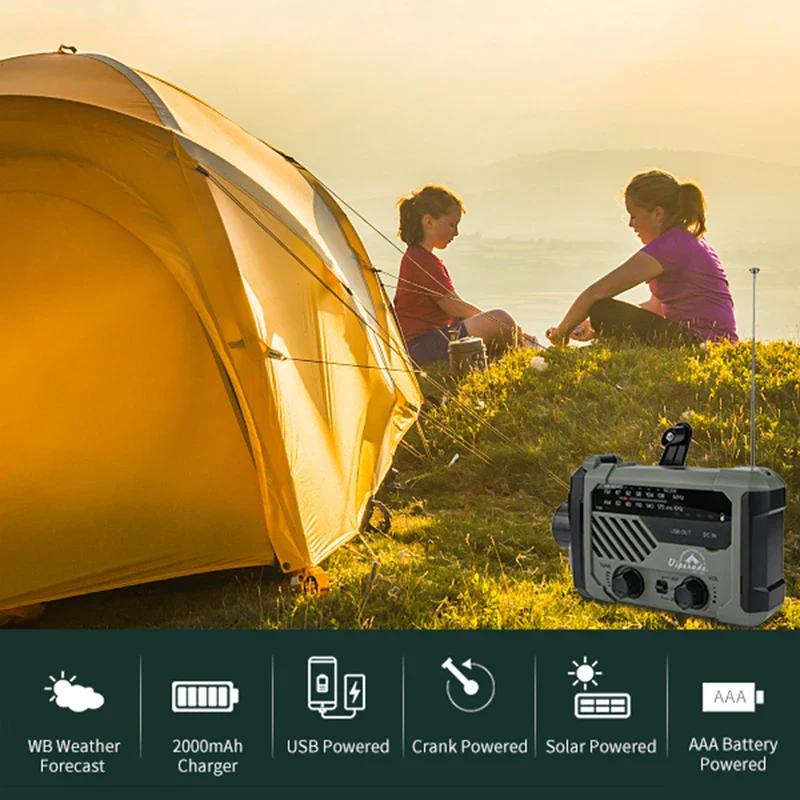 2024 New Portable Radio Hand Crank AM FM NOAA Emergency 3-in-1 Reading Lamp Flashlight Solar Charging Telescopic Antenna - Image 5