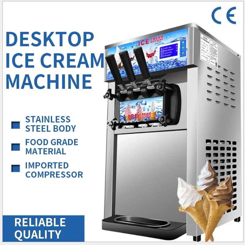 220V 1200W Desktop Commercial Soft Serve Ice Cream Machine Soft Ice Cream Maker Three-color Ice Cream Making Machine ZM-168 Hot - Image 2