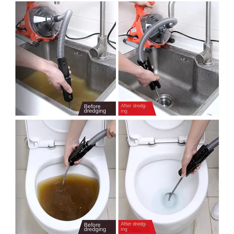 220V Electric Sewer Pipe Dredging Machine Toilet Kitchen 19-28MM Pipe Cleaning Machine Pipe Dredger Drain Cleaner 120W NEW - Image 3