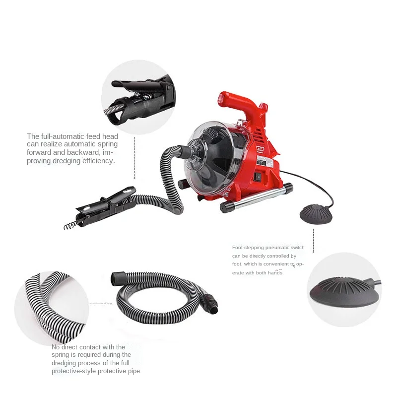 220V Electric Sewer Pipe Dredging Machine Toilet Kitchen 19-28MM Pipe Cleaning Machine Pipe Dredger Drain Cleaner 120W NEW - Image 4