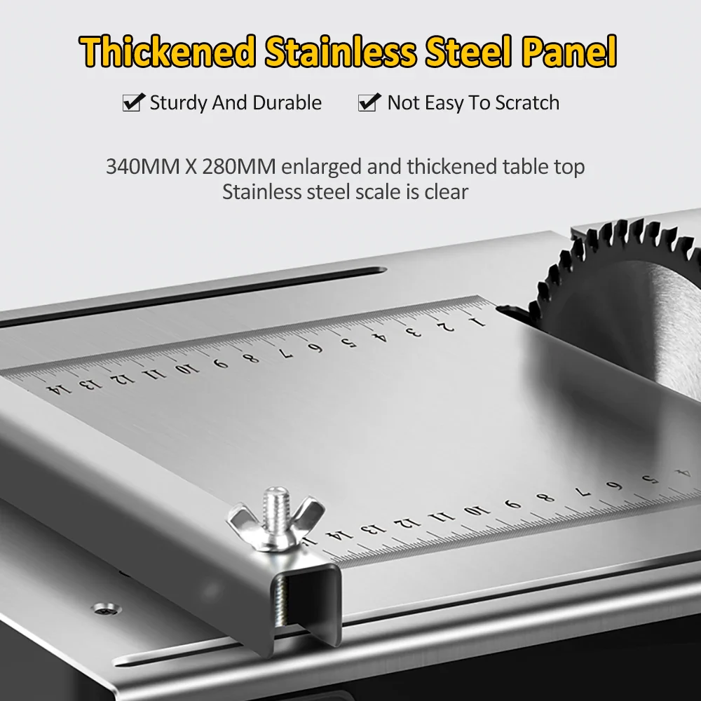 2500W Woodworking Table Saw Upgraded Stainless Steel Table Top with Angle Ruler and Adjustable Backing 180° angle Adjustable - Image 5
