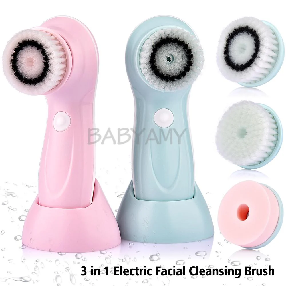 3 head / set of multi-function electric facial cleanser USB rechargeable face cleaning brush machine facial skin care tools blue - Image 5