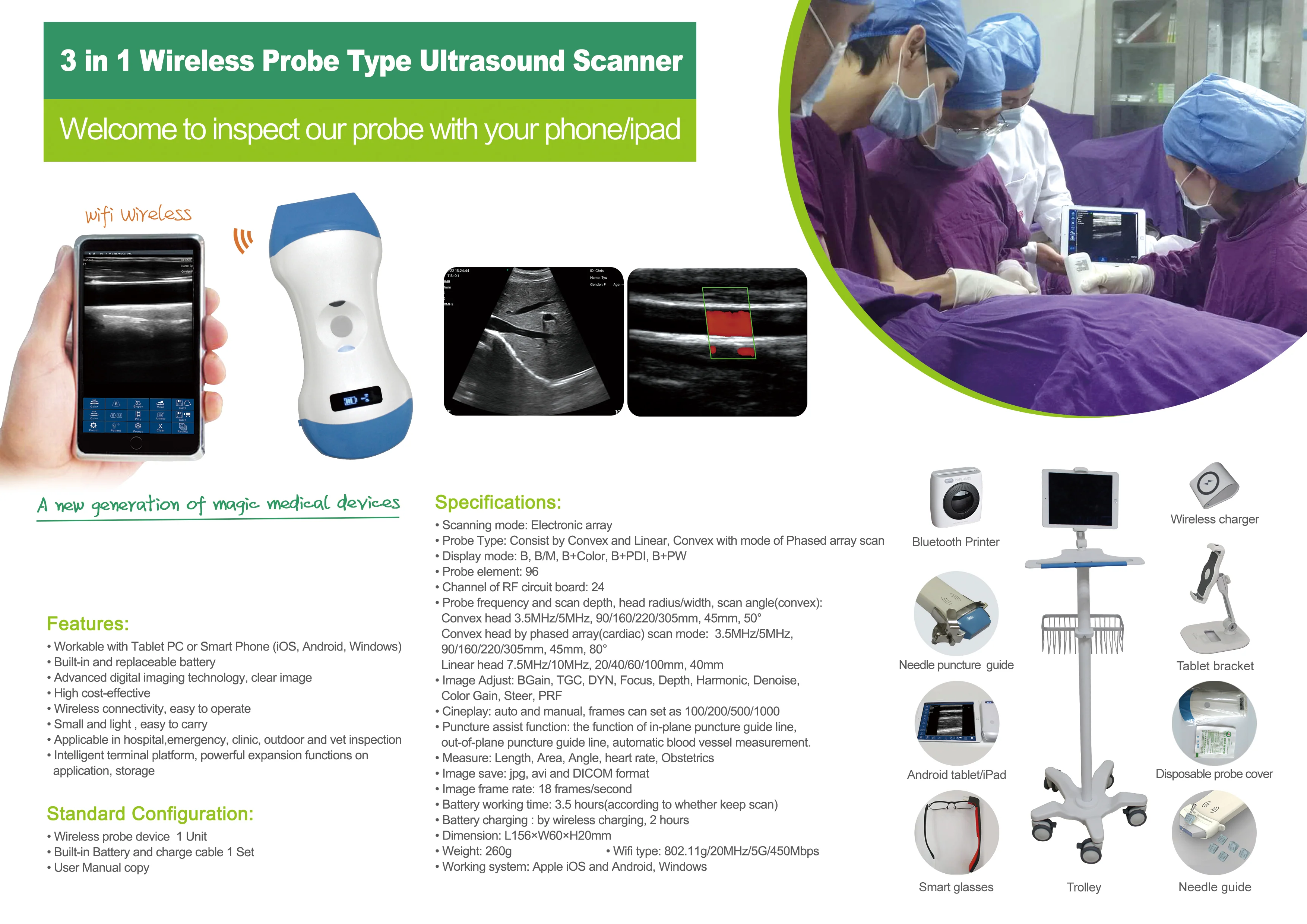 3 in 1 Wireless Ultrasound Probe Ultrasound Scanner with WIFI Support for iOS, Android, Convex, Linear, and Phased Array Scanning - Image 7