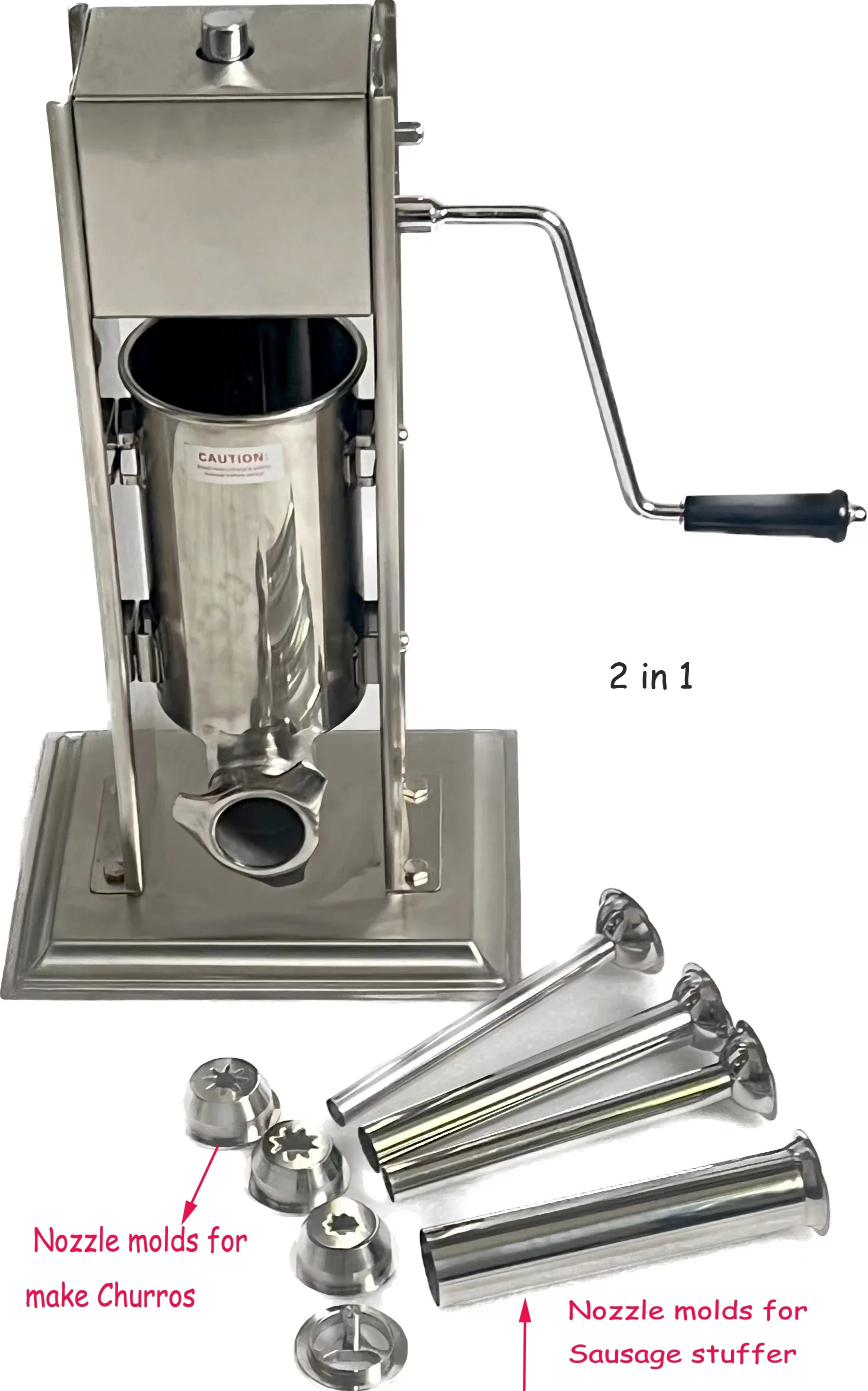 304 stainless steel 3L Manual Churros Maker Machine with 3 size nozzles 2 in 1 sausage stuffer