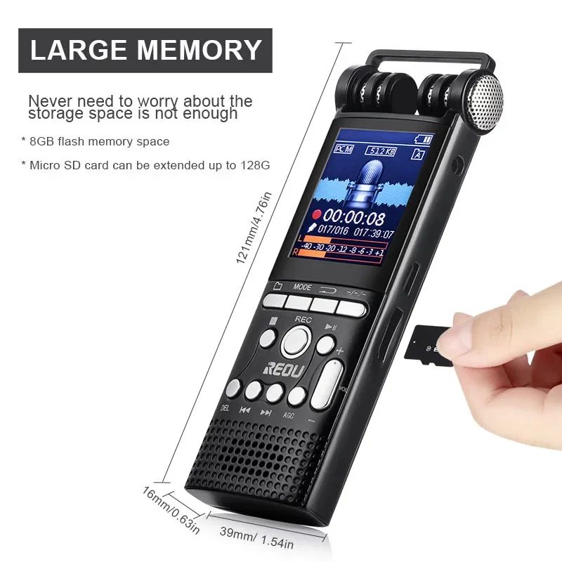 32GB Recorder Metal Conference Digital HiFi Definitions Recording Noise Reduction 1536Kbps Line In Record Sound TF Card Dual MIC - Image 4