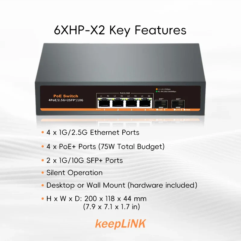 4-Port Multi-Gigabit 2.5G Ethernet PoE+ Switch with 2 SFP+ Ports - Image 2