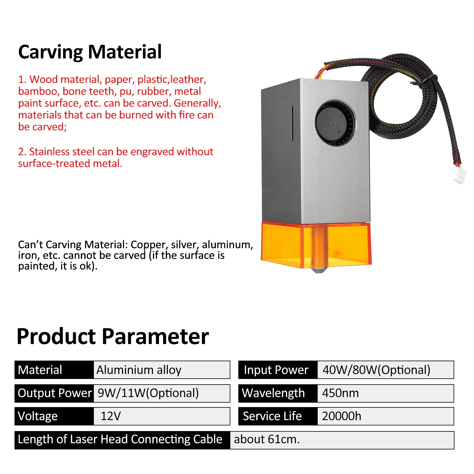40W/80W Laser Engraving Module Laser Head Module Laser Module Built-in Air Pump with Air Auxiliary Function For woodworking - Image 2