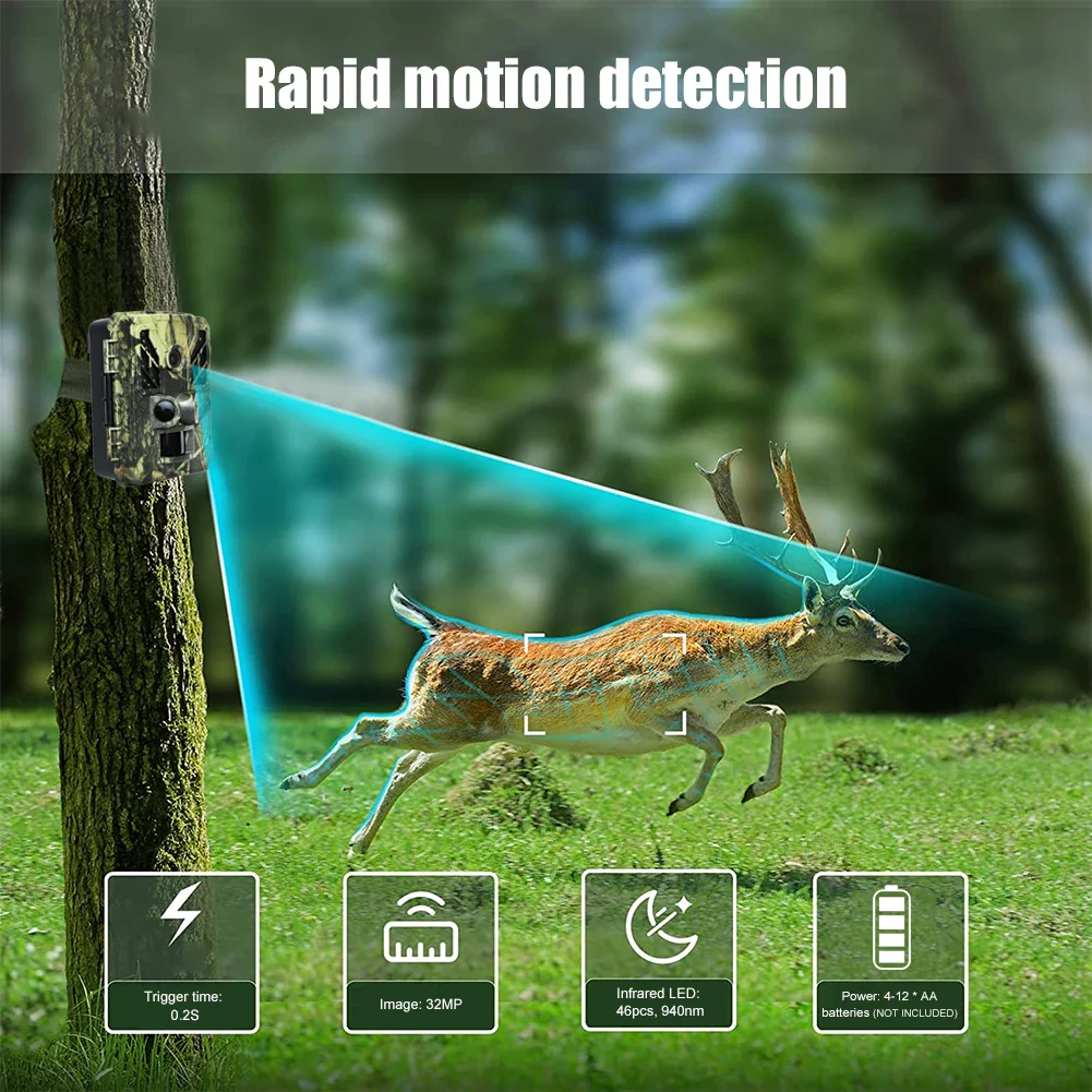 4K Wifi Wildlife Trail Camera Outdoor Mini 32MP Infrared Hunting Camera with Night Vision Motion Activated Scouting Traps Photo - Image 3