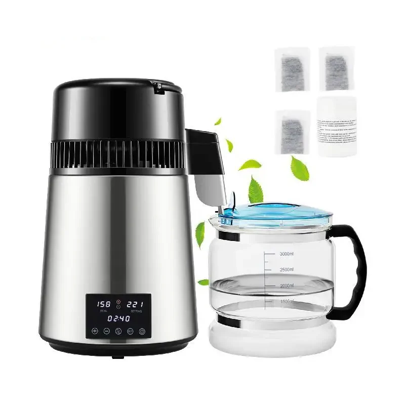 4L Water Distiller Purifier Filter 1.5L/H 1L/H For Drinking Dual Temp Display Stainless Steel Cooler Office Home Use