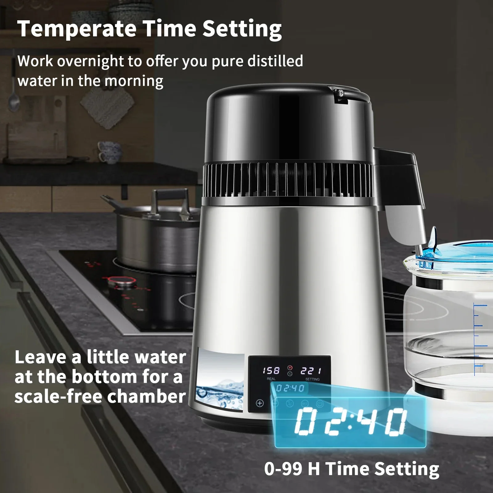 4L Water Distiller Purifier Filter 1.5L/H 1L/H For Drinking Dual Temp Display Stainless Steel Cooler Office Home Use - Image 4