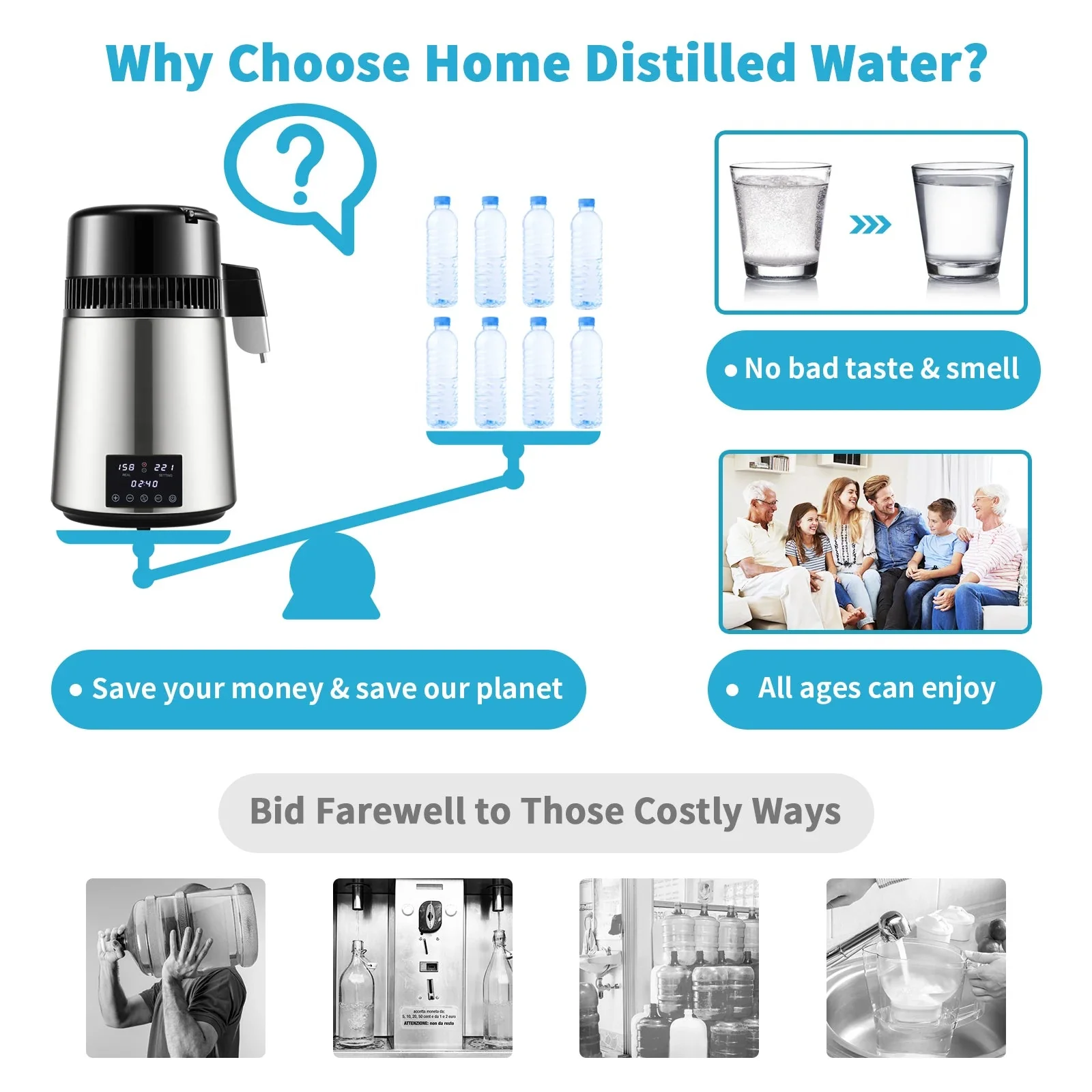 4L Water Distiller Purifier Filter 1.5L/H 1L/H For Drinking Dual Temp Display Stainless Steel Cooler Office Home Use - Image 5
