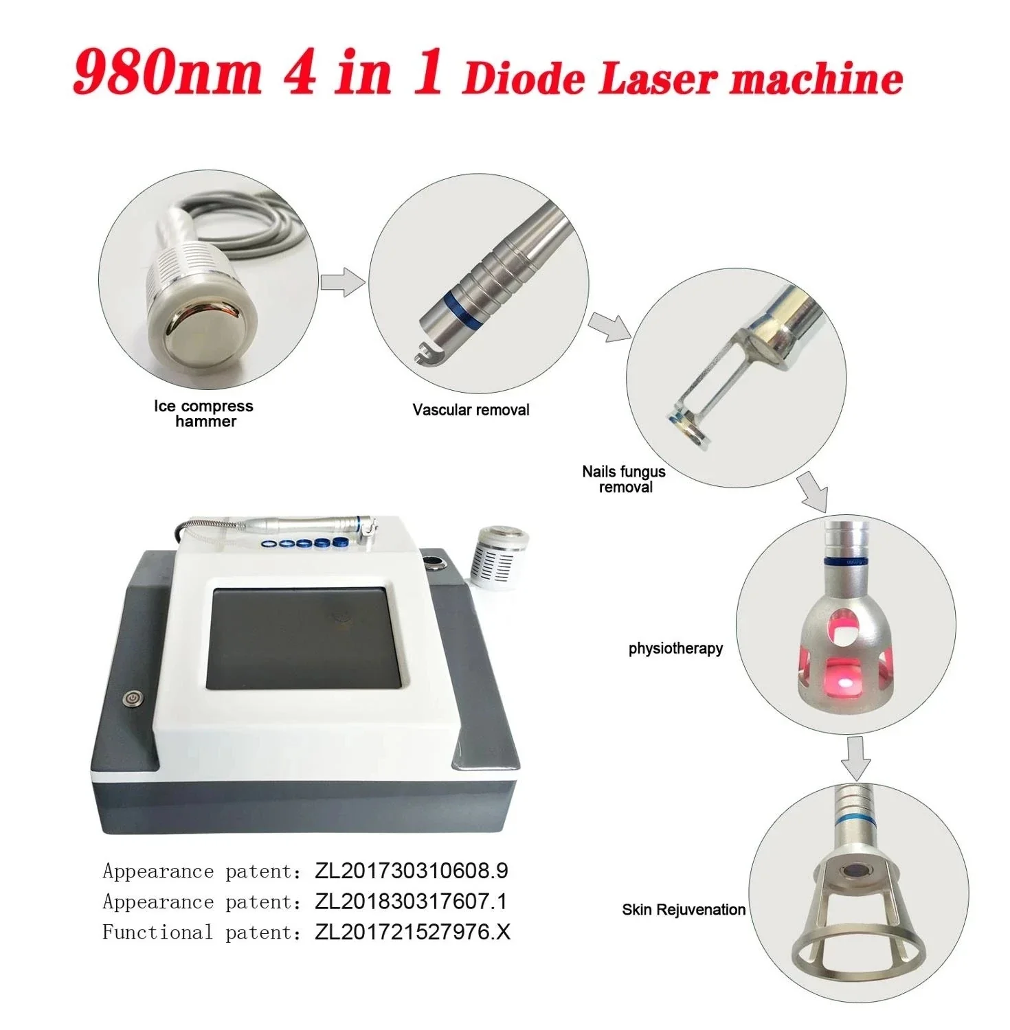 5 IN 1  980nm Laser-Vascular Removal Machine Diode Laser-980 Physiotherapy For Vascular And Spider Vein Removalpro - Image 2