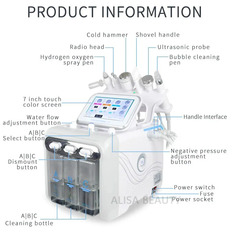 6 In 1 H2O2 Water Oxygen Jet Peel Hydra Beauty skin Cleansing Hydro Dermabrasion Hydra facial Machine Water Aqua Peeling - Image 2