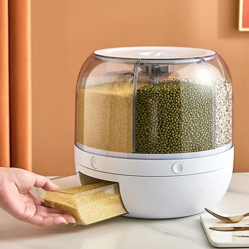 6KG Rotatable 360 Degree Rice Dispenser Sealed Dry Grain Bucket Dispenser Moisture-proof Kitchen Food Container Storage Box - Image 3