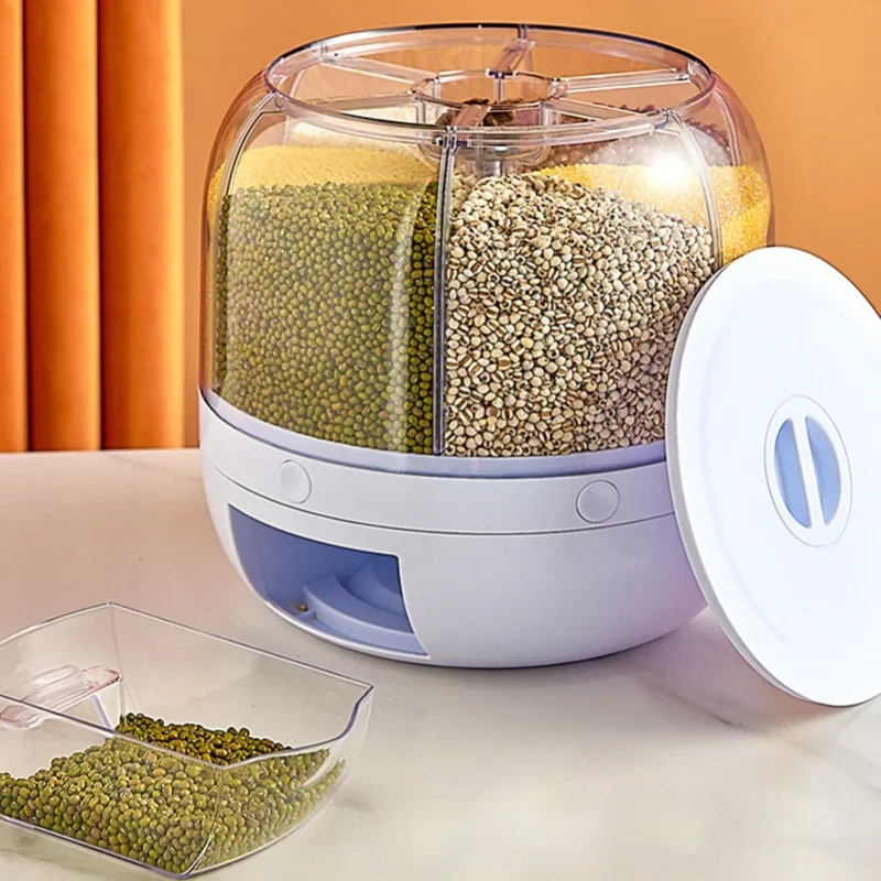 6KG Rotatable 360 Degree Rice Dispenser Sealed Dry Grain Bucket Dispenser Moisture-proof Kitchen Food Container Storage Box - Image 4