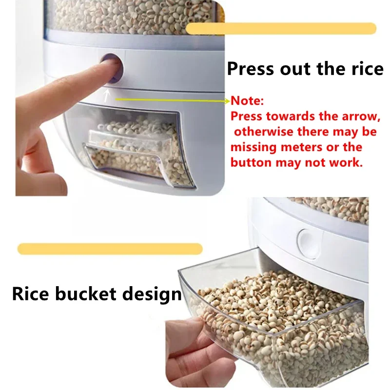 6KG Rotatable 360 Degree Rice Dispenser Sealed Dry Grain Bucket Dispenser Moisture-proof Kitchen Food Container Storage Box - Image 6