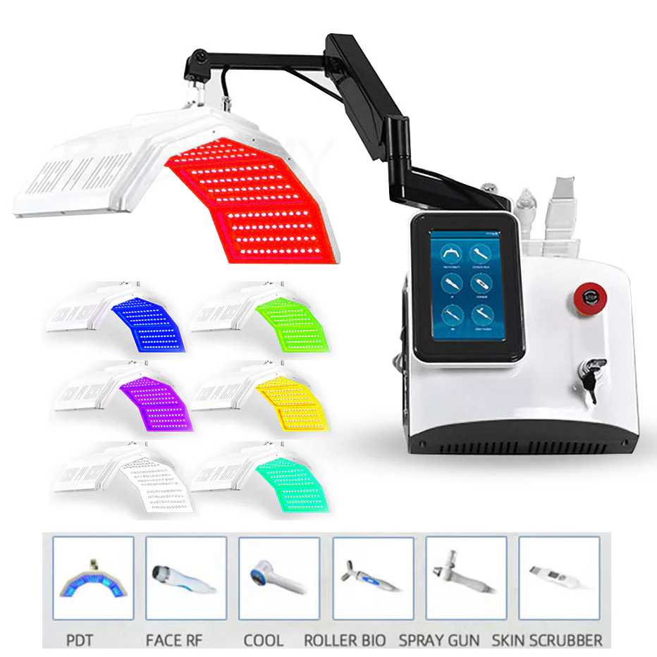 7 Color PDT LED Red Light Therapy Machine Multifunctional Beauty Equipment Face Skin Rejuvenation Hydra Facial Acne Wrinkle LED Facial SPA Light Led Lamp