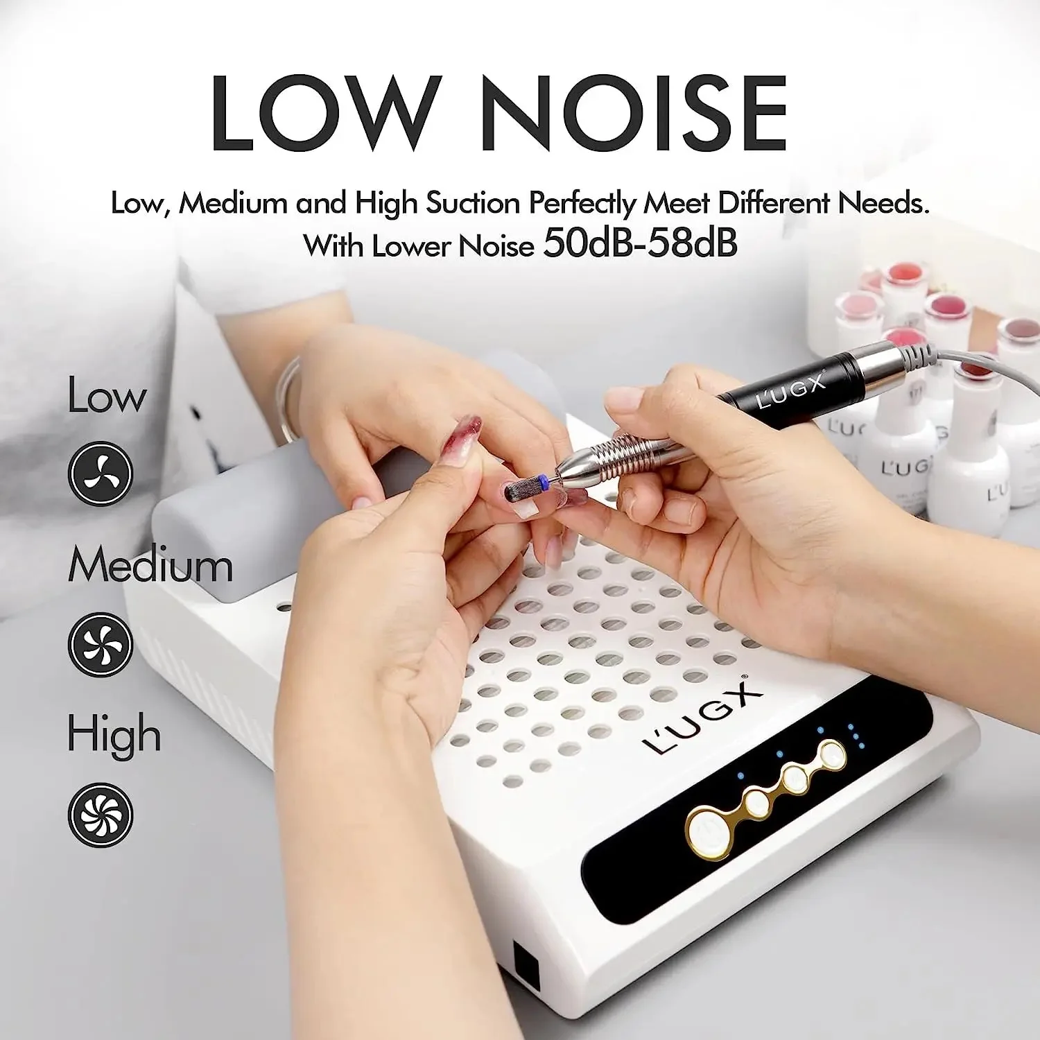 L'UGX 70W Nail Vacuum Cleaner High Power Dust Extractor For Manicure Powerful Nail Dust Collector Absorber For Gel Nails Polishing - Image 2