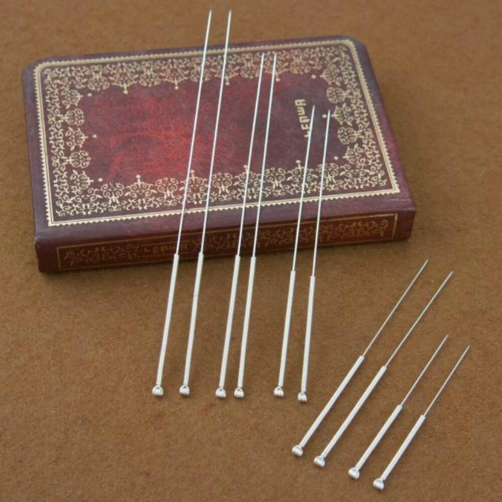 925 Sterling Silver Traditional Chinese Medicine Acupuncture Needle 10pcs/Set Size Choose Reusable Acupuncture Needle