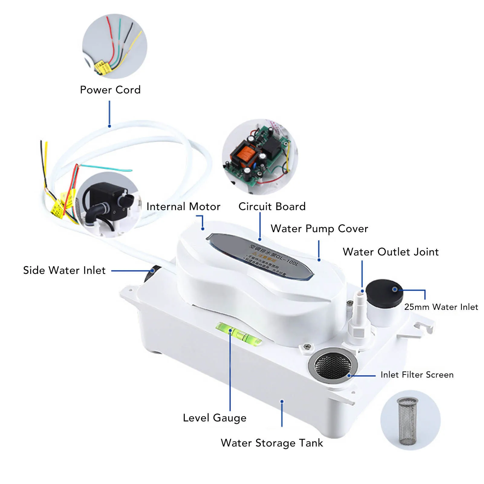 Air Conditioning Drain Pump HVAC Condensate Removal Water Pump with 600ml Storage Tank AC110‑240V 100L/H - Image 6