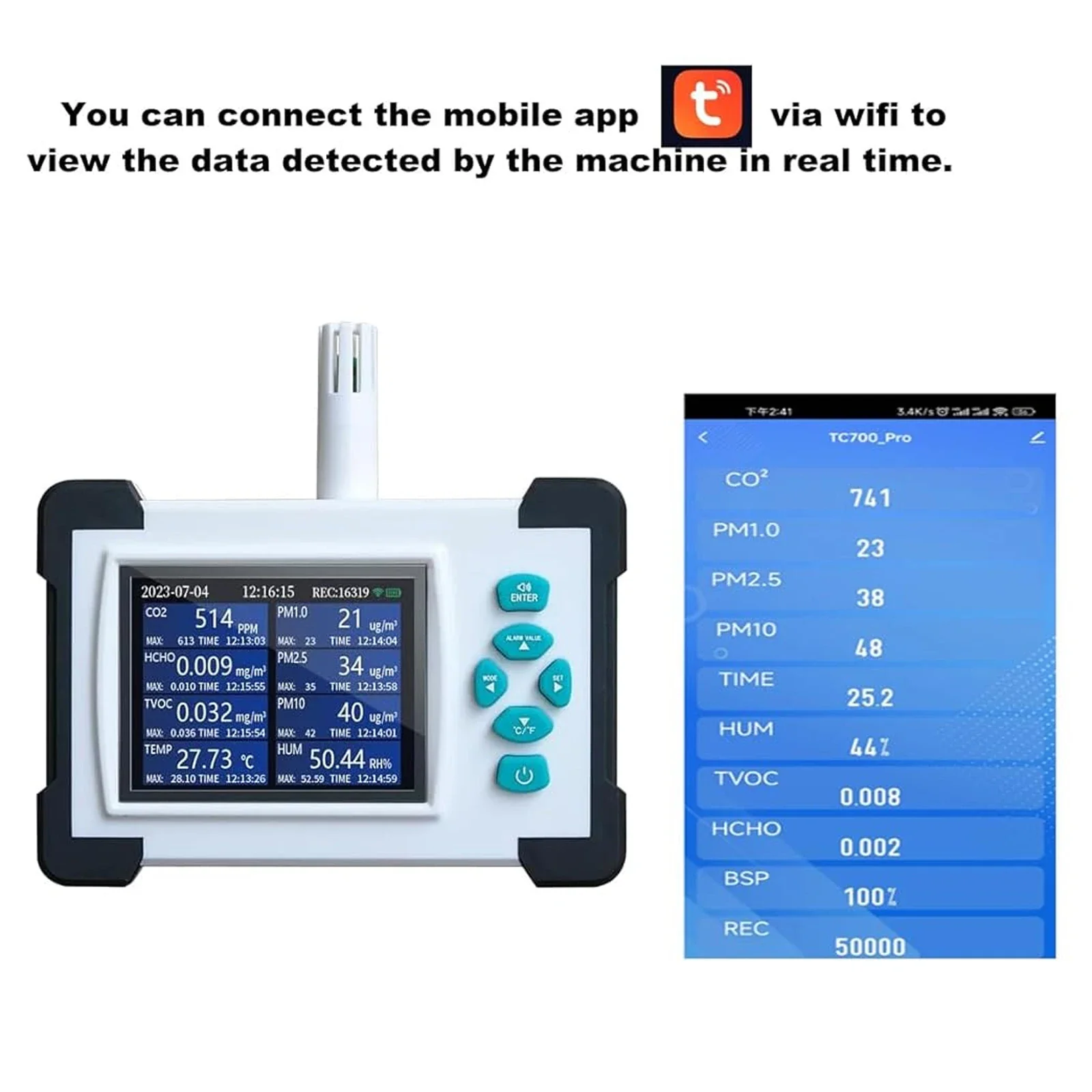 Air Quality Monitor, Portable Gas Analyzer Co2 Air Monitor Sales Detector, Hcho Pm2.5 Tvoc AQI Humitity Dust Particle Meter Tool - Image 5