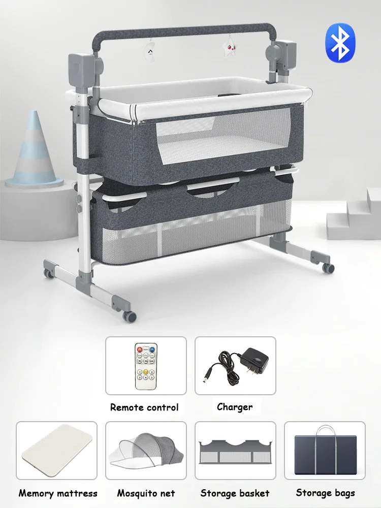 Baby bed Baby Crib Baby's cot Baby Rocking Bed with Mosquito Net Newborn Electric baby cot Sleeping Bed play pen for baby - Image 4
