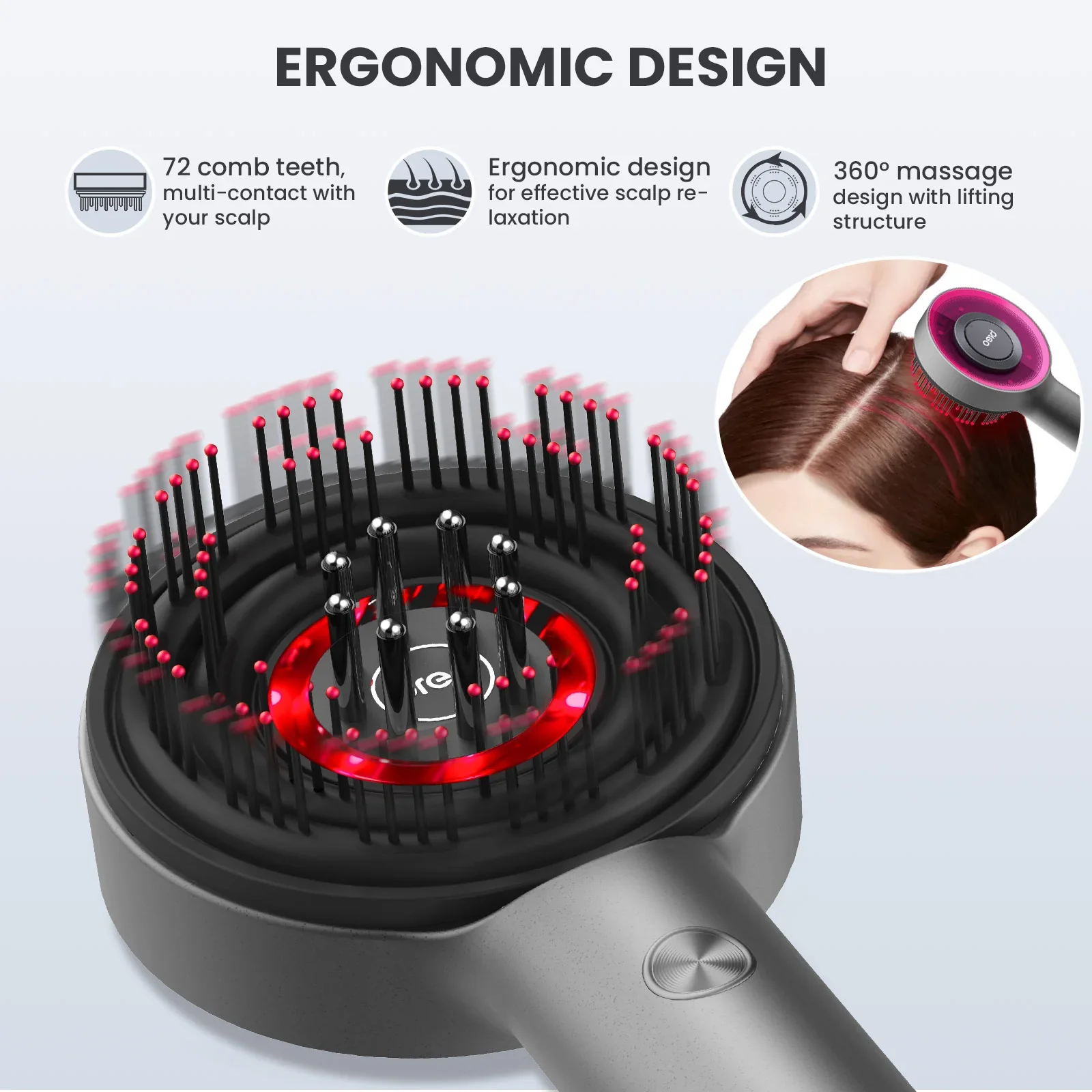 Breo Scalp3 Scalp Massaging Brush, Shiatsu Hair Scalp Massager with IPX7 Waterproof, Cordless Electric Massager for Scalp & Hair - Image 4