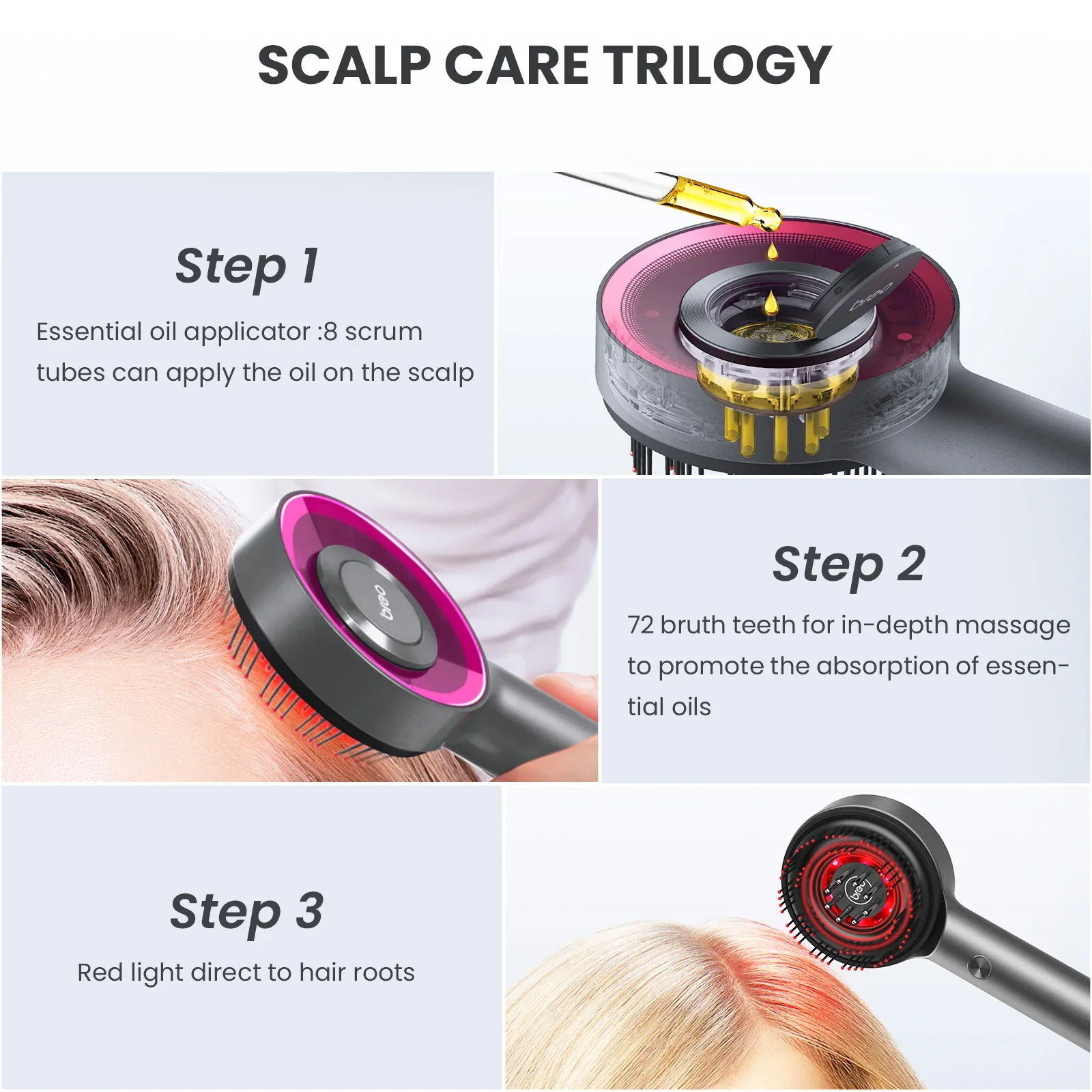 Breo Scalp3 Scalp Massaging Brush, Shiatsu Hair Scalp Massager with IPX7 Waterproof, Cordless Electric Massager for Scalp & Hair - Image 5