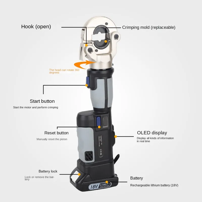 Cordless Electric Hydraulic Clamp Pz-300 Portable Battery Crimping Tool for Copper Aluminum Cable Terminal 16-300Mm - Image 2