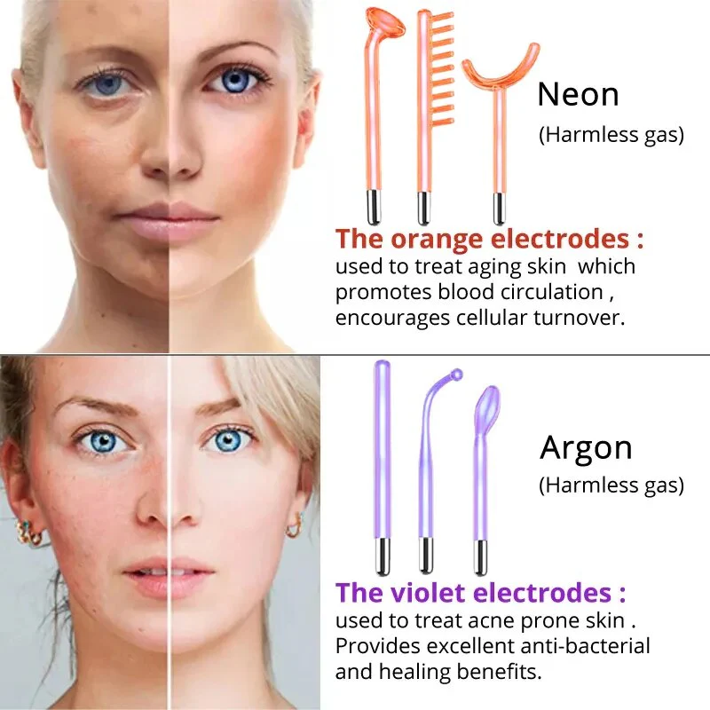 Darsonval Portable High Frequency Facial Machine Skin Therapy With 6 Neon & Argon Wands Remove Wrinkles Acne Facial Therapy Wand - Image 2