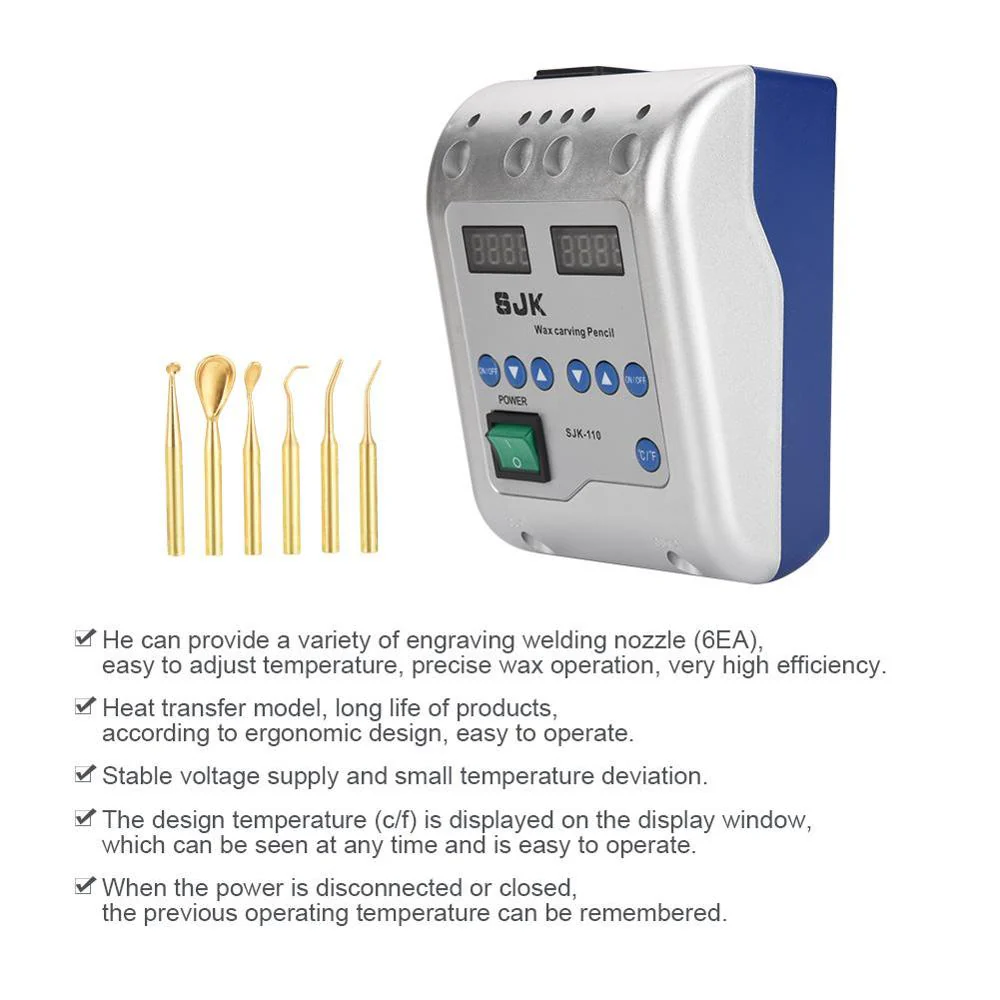 Dental Lab Equipment SJK-110 Electric Waxer Carving knife Machine + Double Pen + 6 Wax Tip - Image 8
