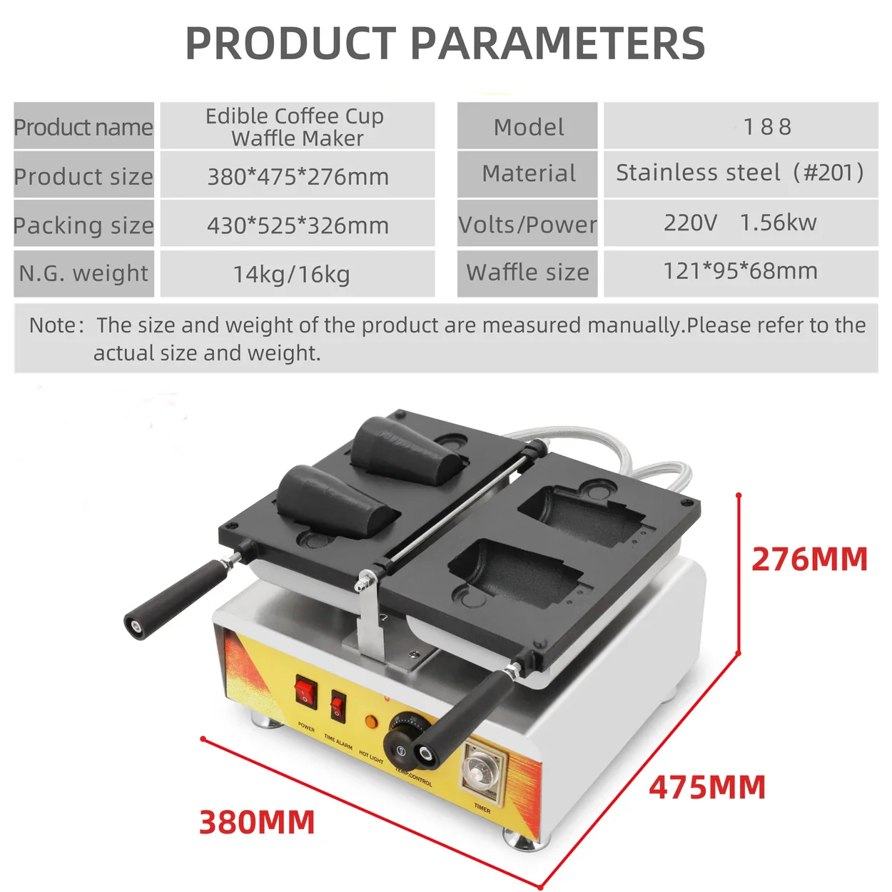 Electric 110/220V Edible Coffee Cup Waffle Maker Machine Non-stick Waffle Cup Baker Water Cup Waffle Machine - Image 5
