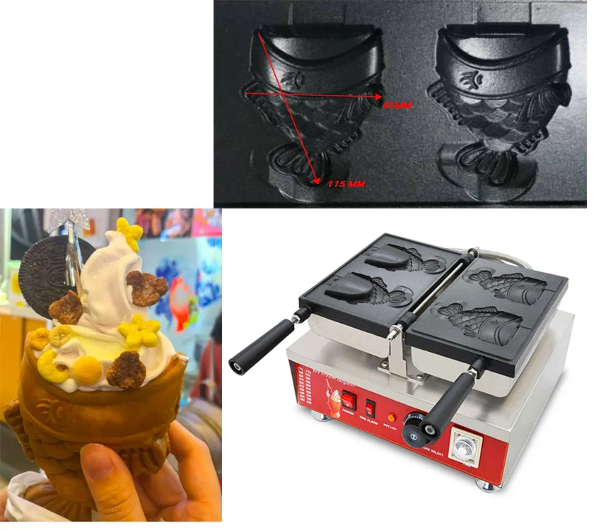Electric 110v 220v Wink Eye Ice Cream Taiyaki Maker Japanese Mini Fish Cone Machine - Image 3
