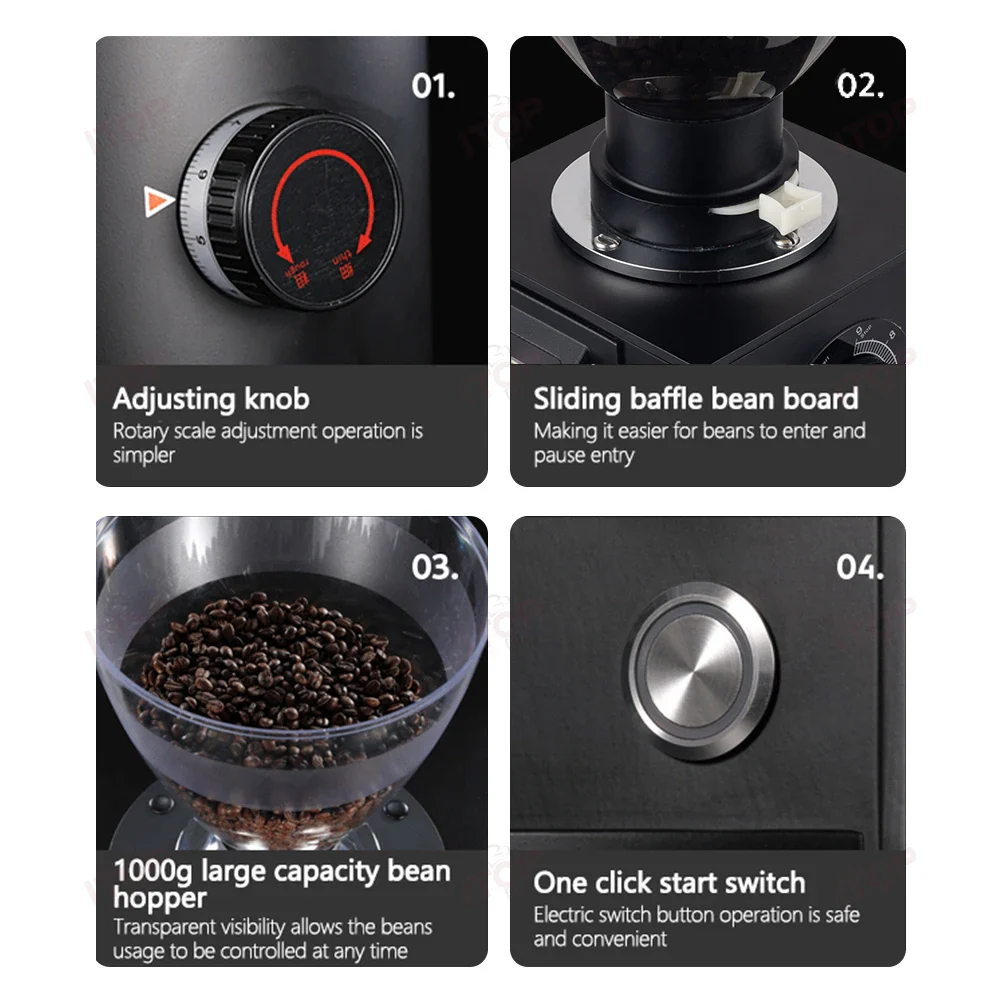 Electric Grinder 64mm Flat Burr Grinder Quantitative Grinding Espresso Grinder Coffee Bean Grinder Miller 220V 110V - Image 3