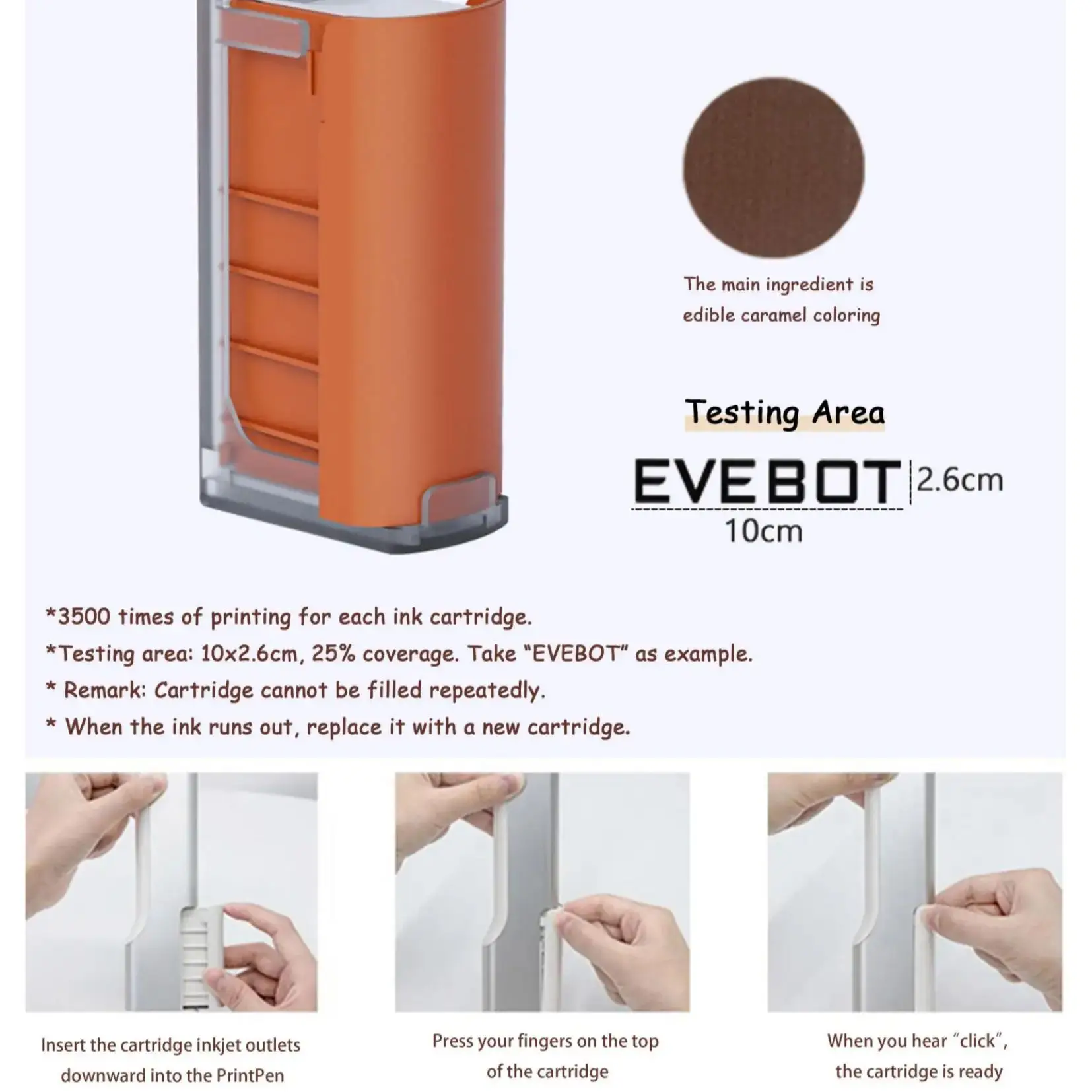 EVEBOT Printpen Food Printer Handheld Edible Ink Metal Housing Easy To Removal Cartridges Print Range 26*100MM HD Printing - Image 5