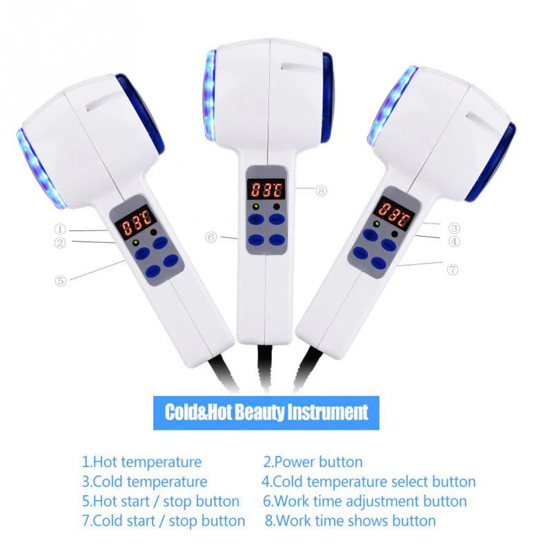 Face Care Device Hot and Cold Hammer Facial Skin Tighten Ultrasonic Cryotherapy Blue Photon Acne Skin Beauty Massager Beauty Salon - Image 5