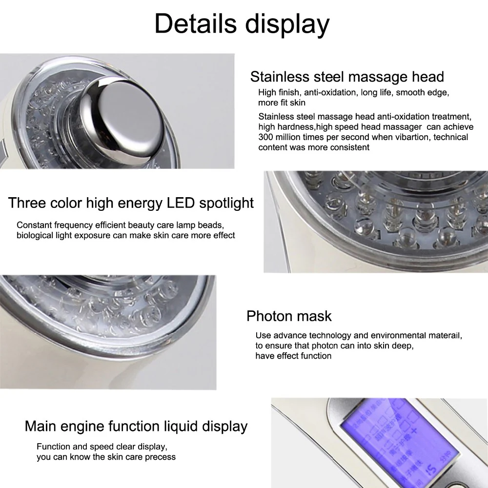 Facial Ultrasonic Cleaner Device Photon rejuvenation whitening Beauty tool ion nutrition conducting Ultrasonic Massager - Image 3