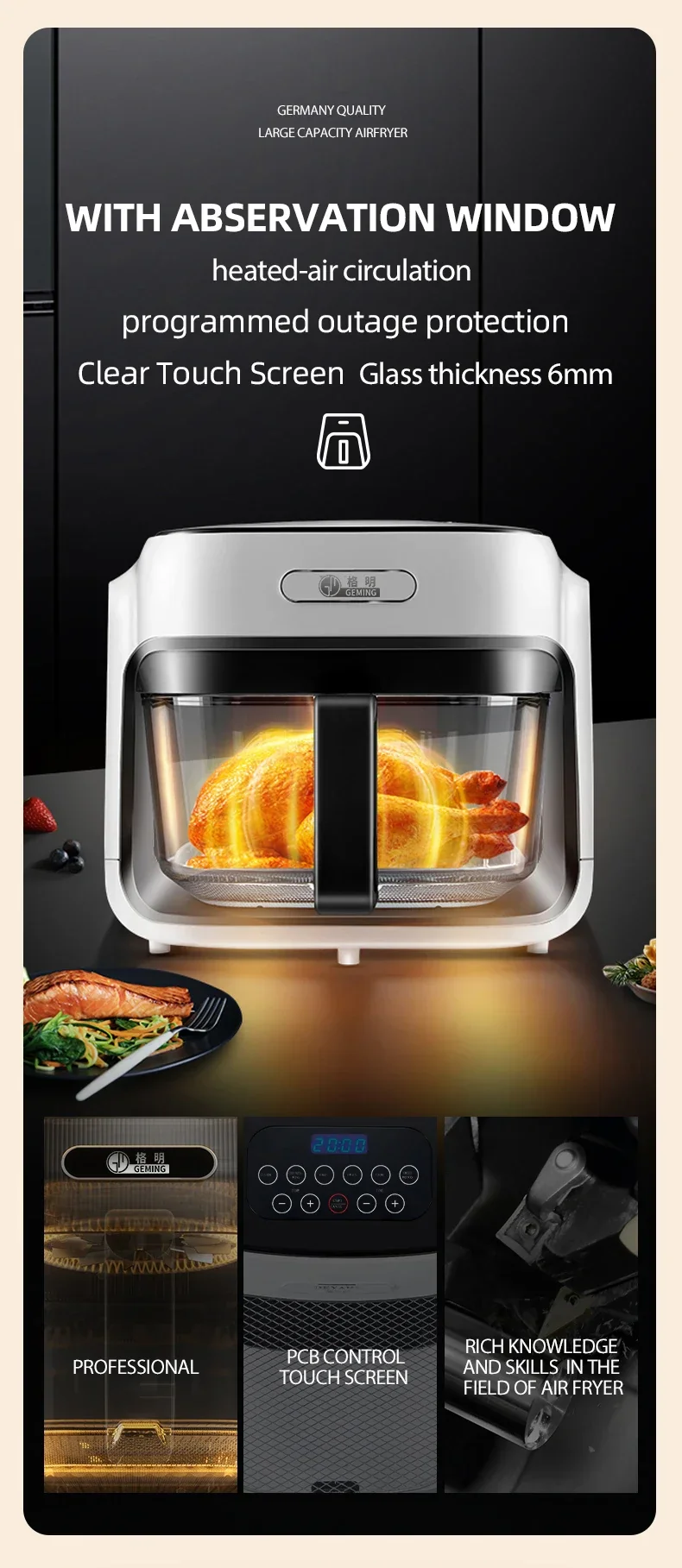 Factory Direct 7L 220V Oil-Free Air Fryer with Grill 220V Oven - Image 3
