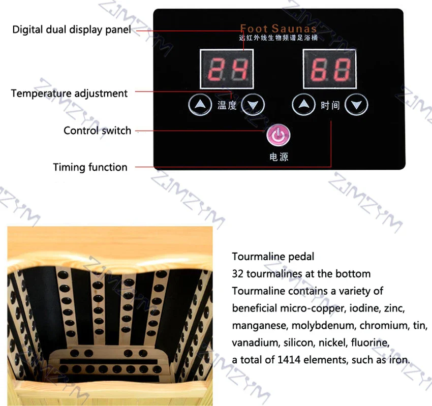 Far Infrared Biospectrum Energy Bucket Foot Bath Dry Sauna with Hemlock Wood Black Tourmaline Electric Stone - Image 7