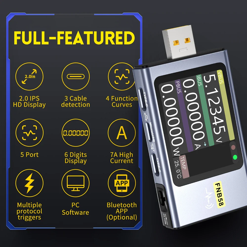 FNIRSI-FNB58 FNB48P USB Tester Voltmeter Ammeter TYPE-C Fast Charge Detection Trigger Capacity Measurement Ripple Measurement - Image 3