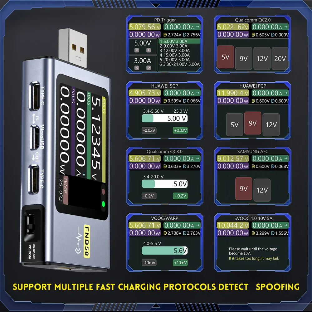 FNIRSI-FNB58 FNB48P USB Tester Voltmeter Ammeter TYPE-C Fast Charge Detection Trigger Capacity Measurement Ripple Measurement - Image 4