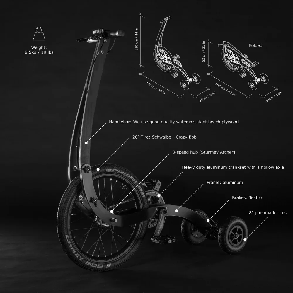 Fold 20 Inch Exercise Half Bike Bicycle Stand Riding Fitness Scooter With Three Wheels - Image 6
