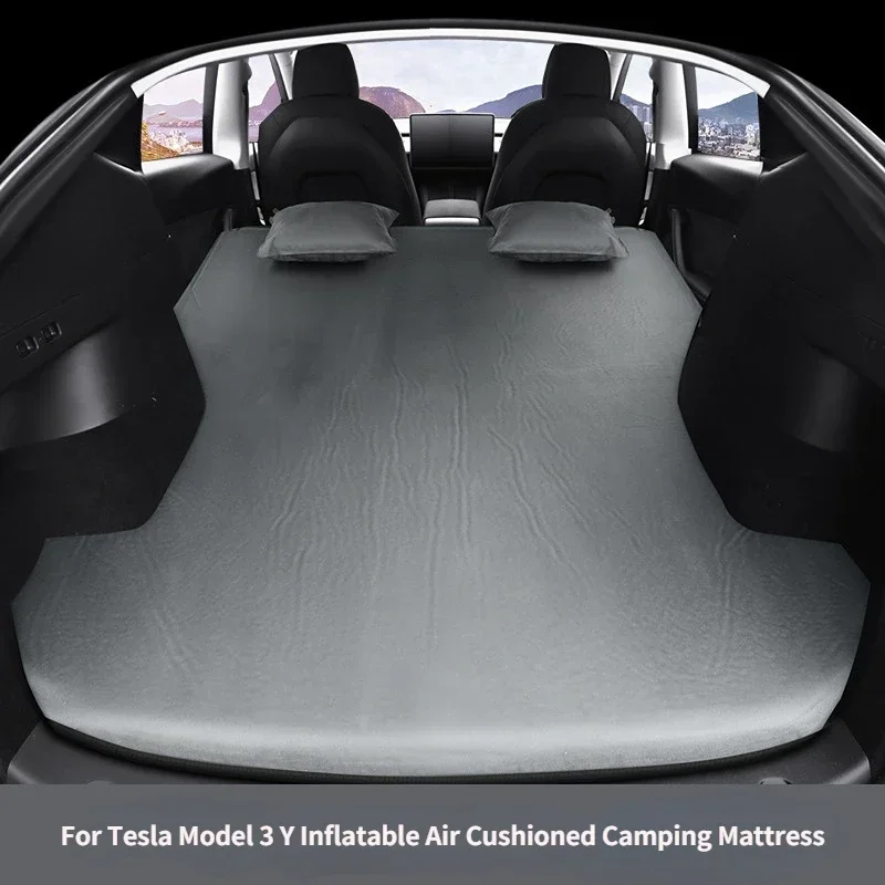 For Tesla Model 3 Model Y 2017-2024 Inflatable Air Mattress Outdoor Camping Inflatable Special Suede Fabric Car Travel Bed