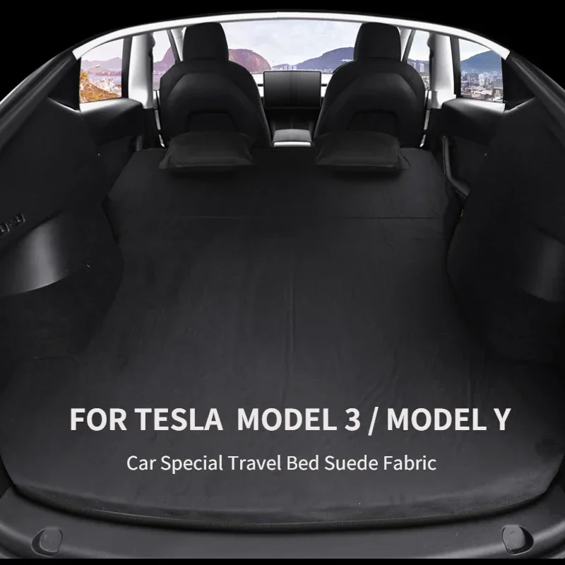 For Tesla Model 3 Model Y 2017-2024 Inflatable Air Mattress Outdoor Camping Inflatable Special Suede Fabric Car Travel Bed - Image 2